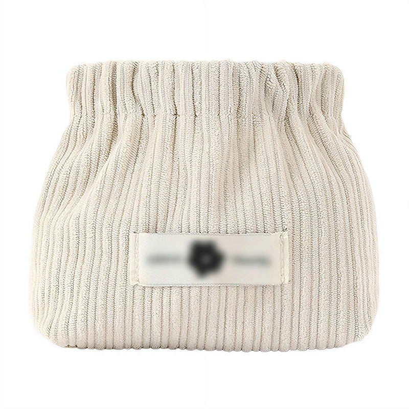 Corduroy Elastic Storage Bag, Mini Travel Cosmetic Bag, Portable Makeup StorageBag Hair Tie Organizer Storage Clutch, Cute Hair Clips Jewelry Organizer for Women (White 1pcs-D) - Image 1